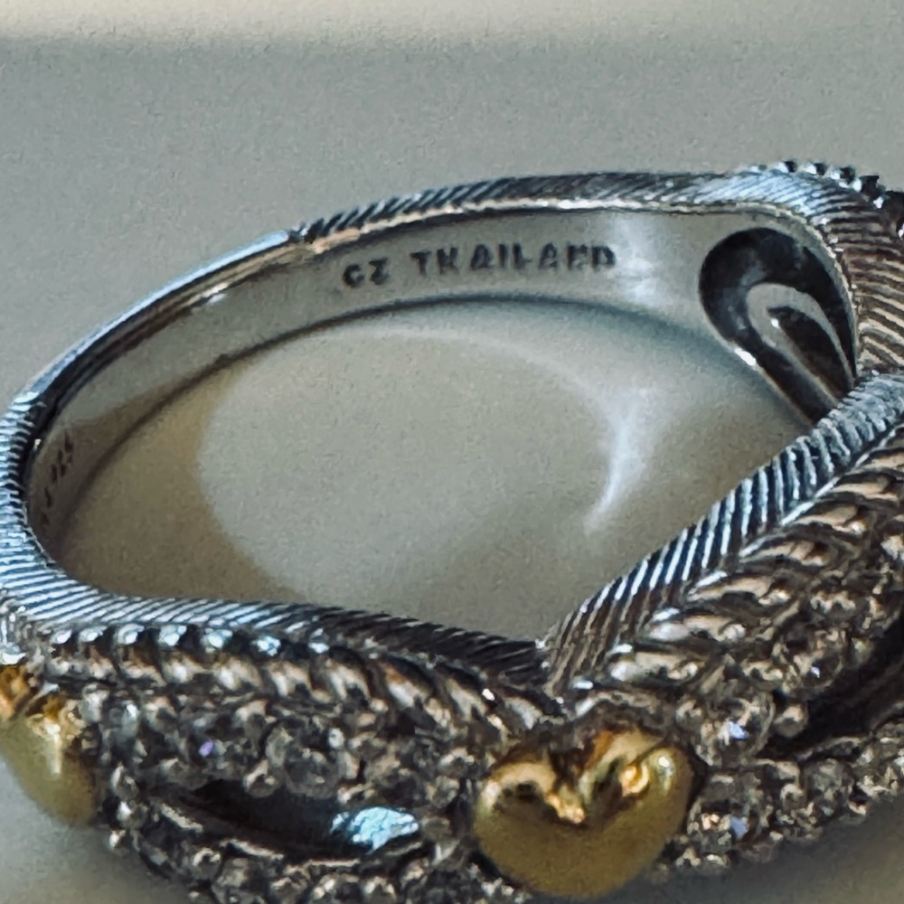 Judith Ripka Silver Ring with Gold Heart Accents - Picture 3 of 13